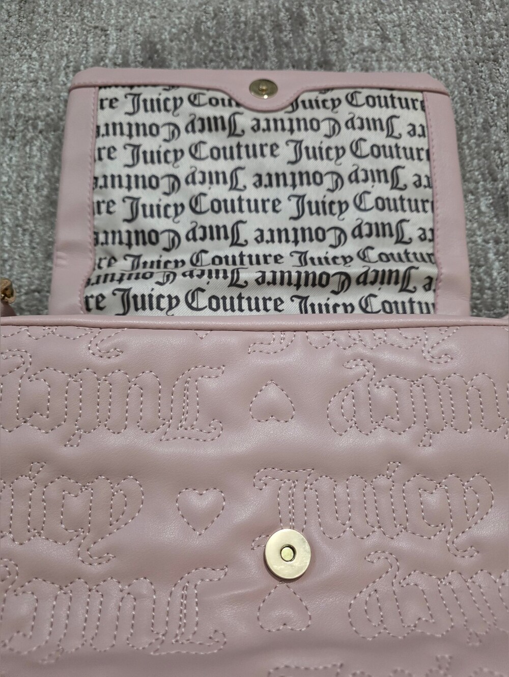 Pink Juicy Couture League Crossbody Bag Embossed Hearts Coquette Y2K Soft Girl - Picture 5 of 14
